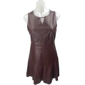She + Sky Maroon Red Sleeveless Faux Leather Vegan A Line Mini Dress Size M